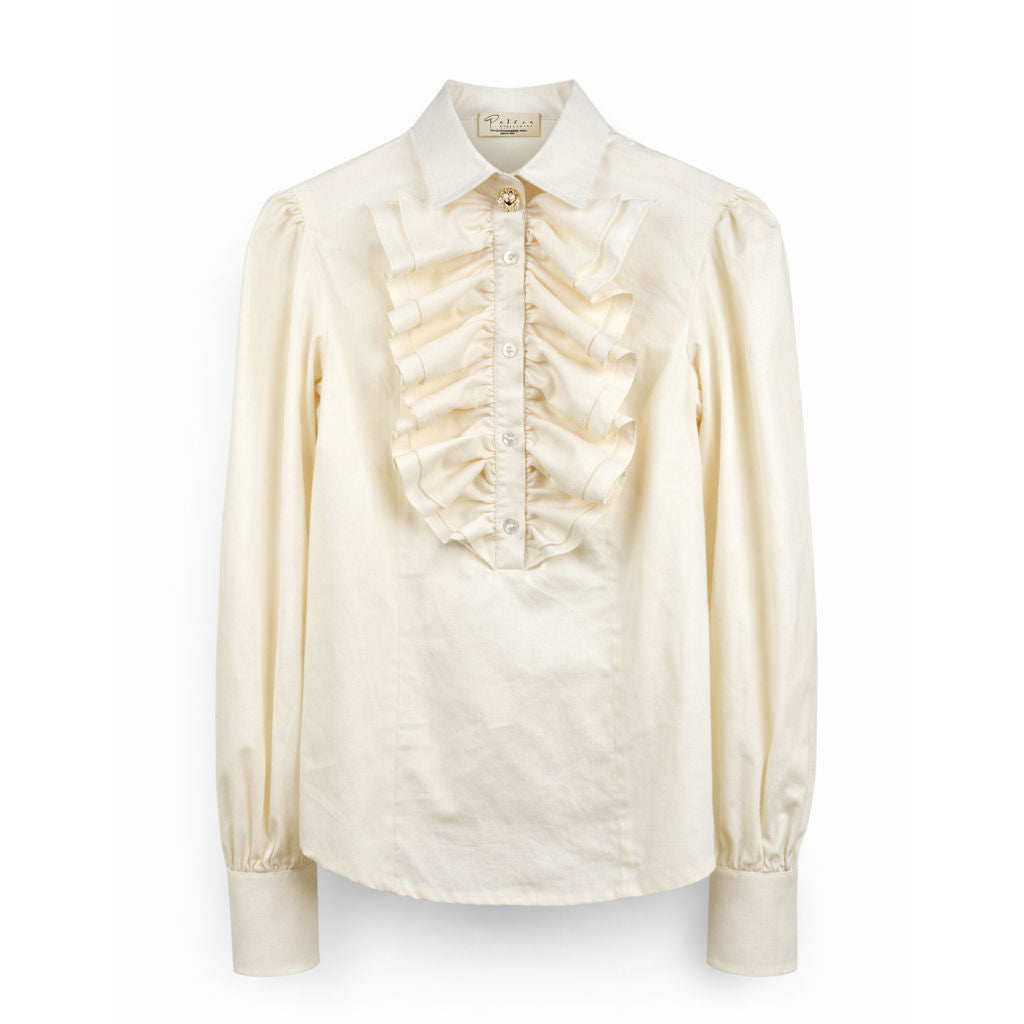 Camicia Donna Burro con Rouches e Bottoni Perla Gioiello