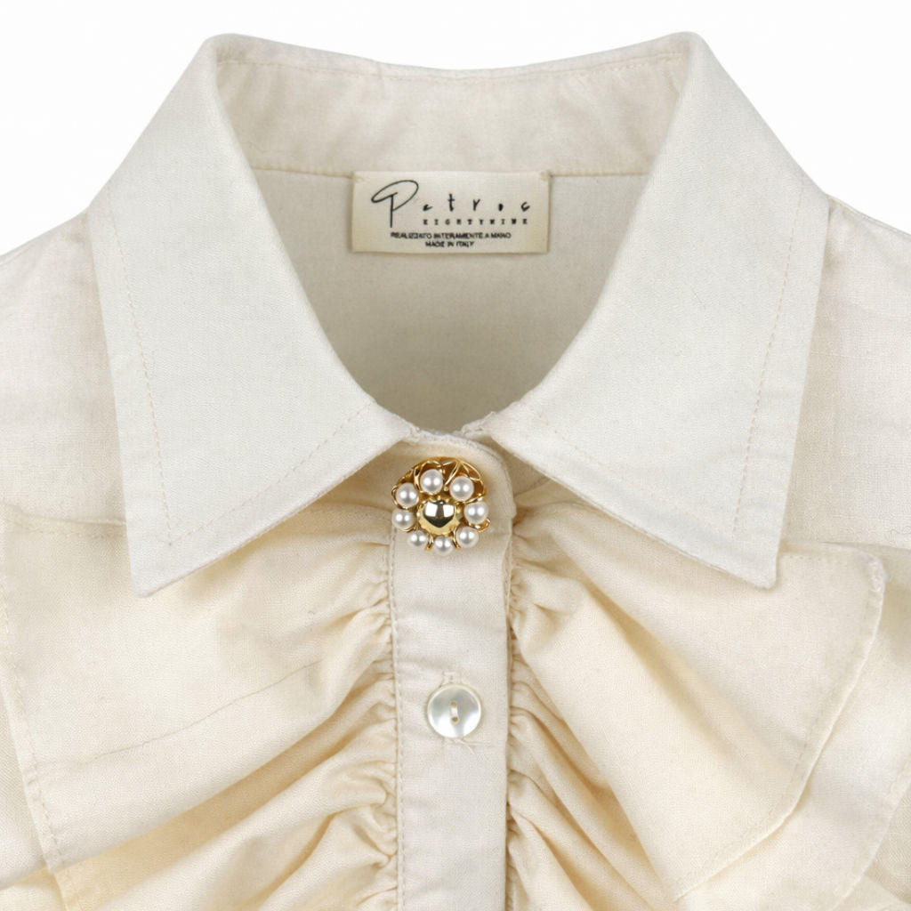 Camicia Donna Burro con Rouches e Bottoni Perla Gioiello