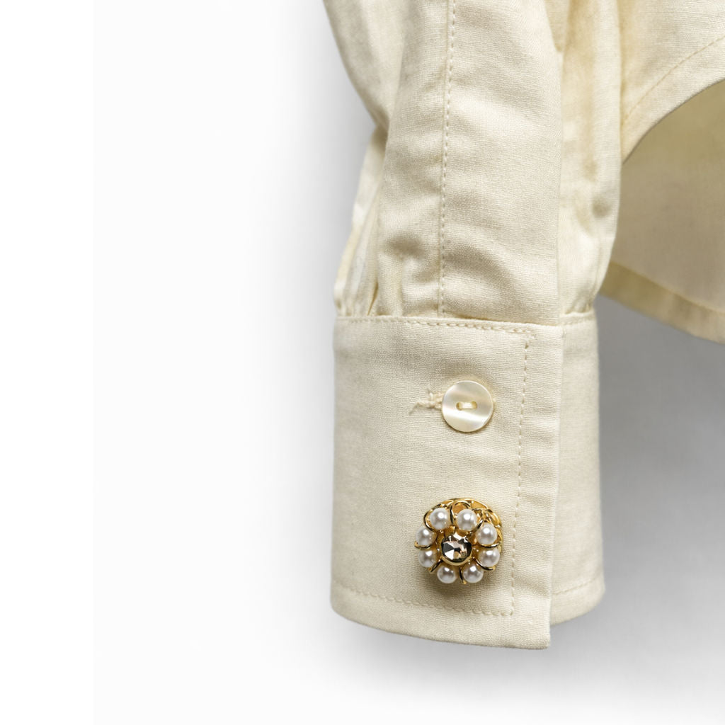 Camicia Donna Burro con Rouches e Bottoni Perla Gioiello