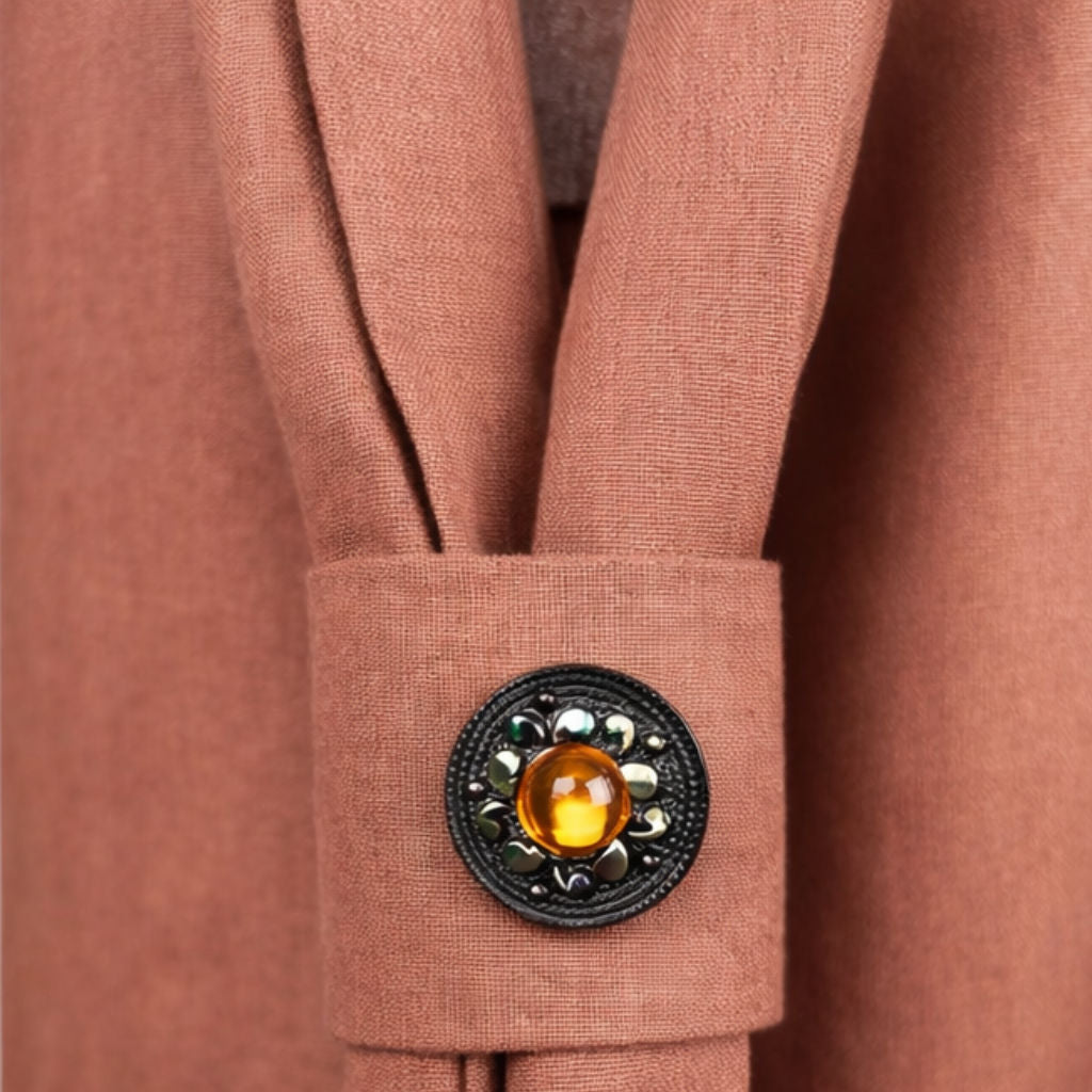 Camicia Donna Terracotta con Cravatta e Bottone Gioiello
