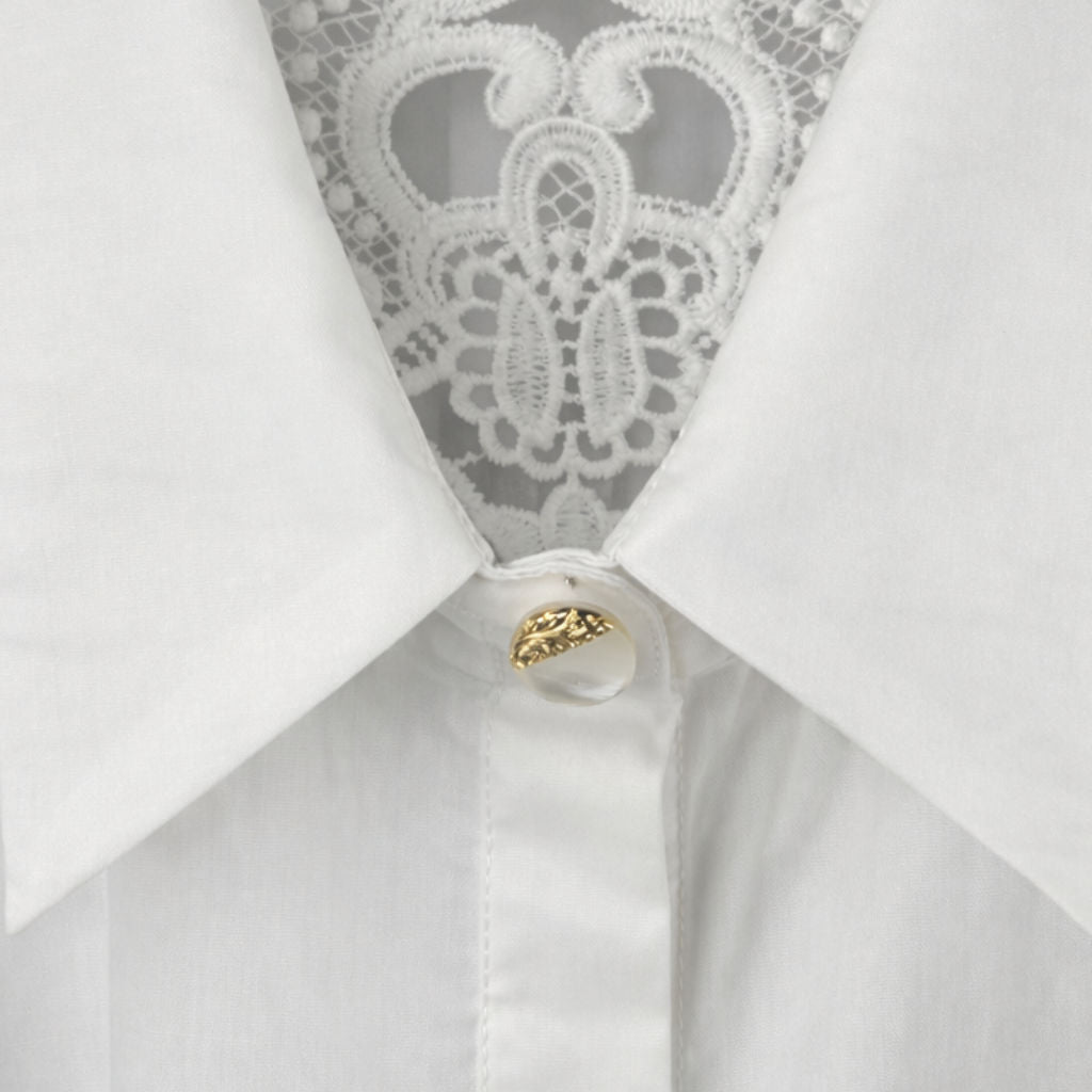 Camicia Donna Bianca Oversize con Pizzo Posteriore e Cuori Gioiello