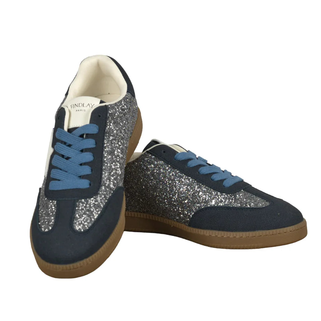 Sneakers Donna Blu con Glitter Argento e Stella