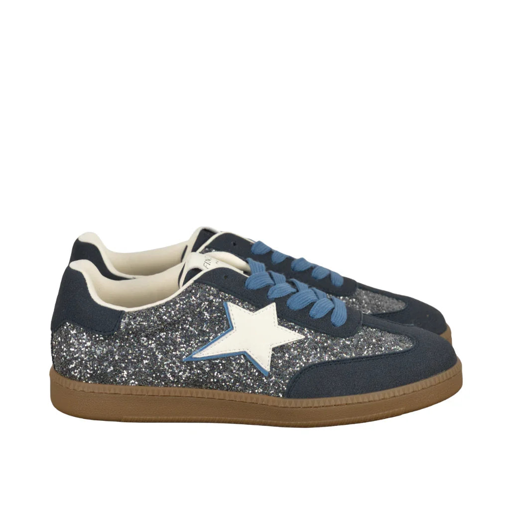 Sneakers Donna Blu con Glitter Argento e Stella