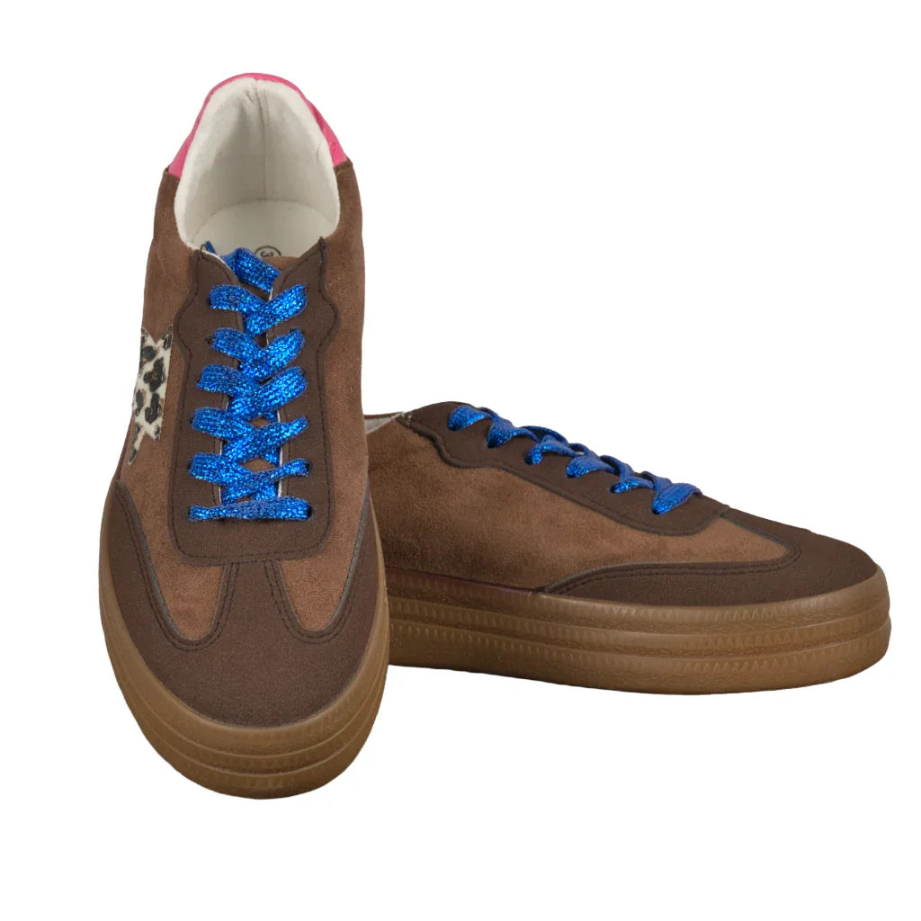 Sneakers Donna in Suede Marrone con Stella Animalier