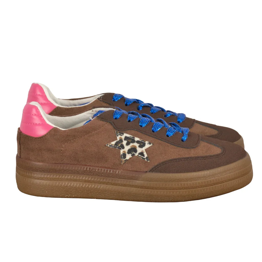 Sneakers Donna in Suede Marrone con Stella Animalier