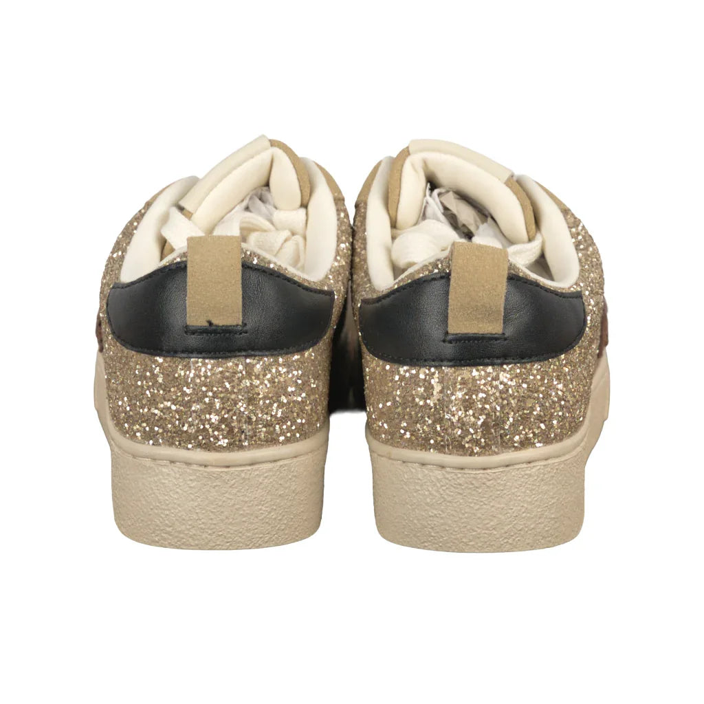 Sneakers Donna Beige in Suede con Glitter Oro