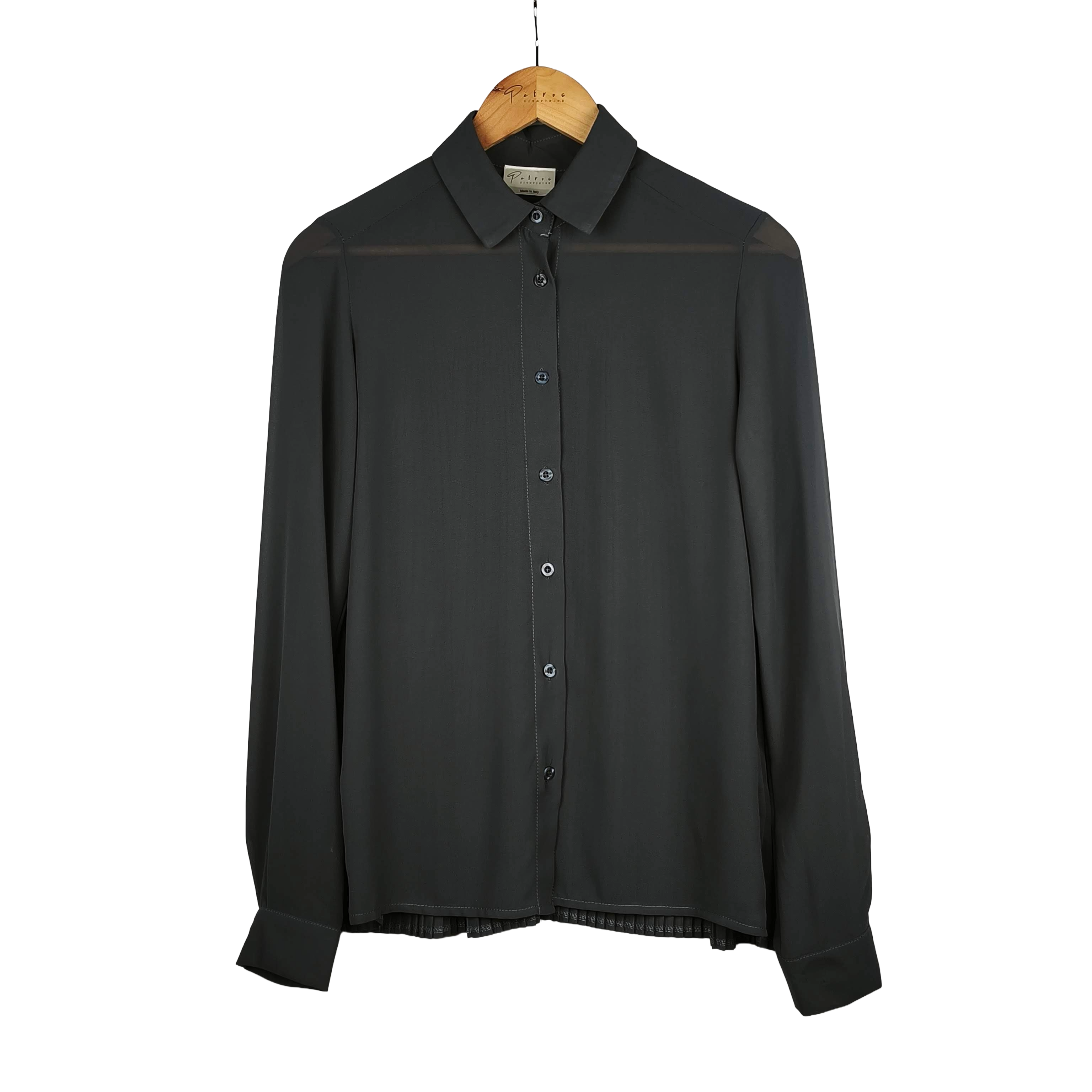 Camicia Donna Grigia in Georgette con Retro Plissettato