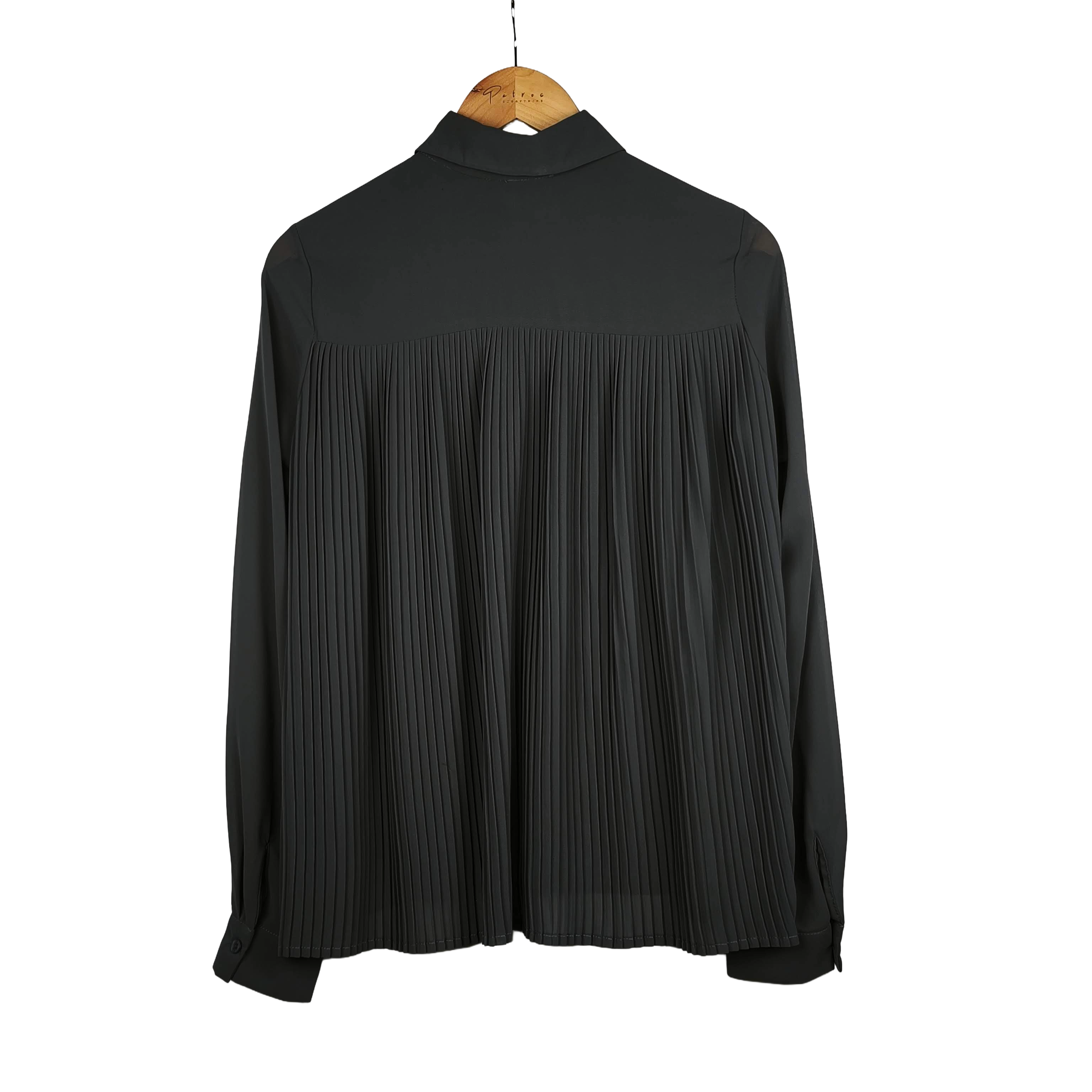 Camicia Donna Grigia in Georgette con Retro Plissettato