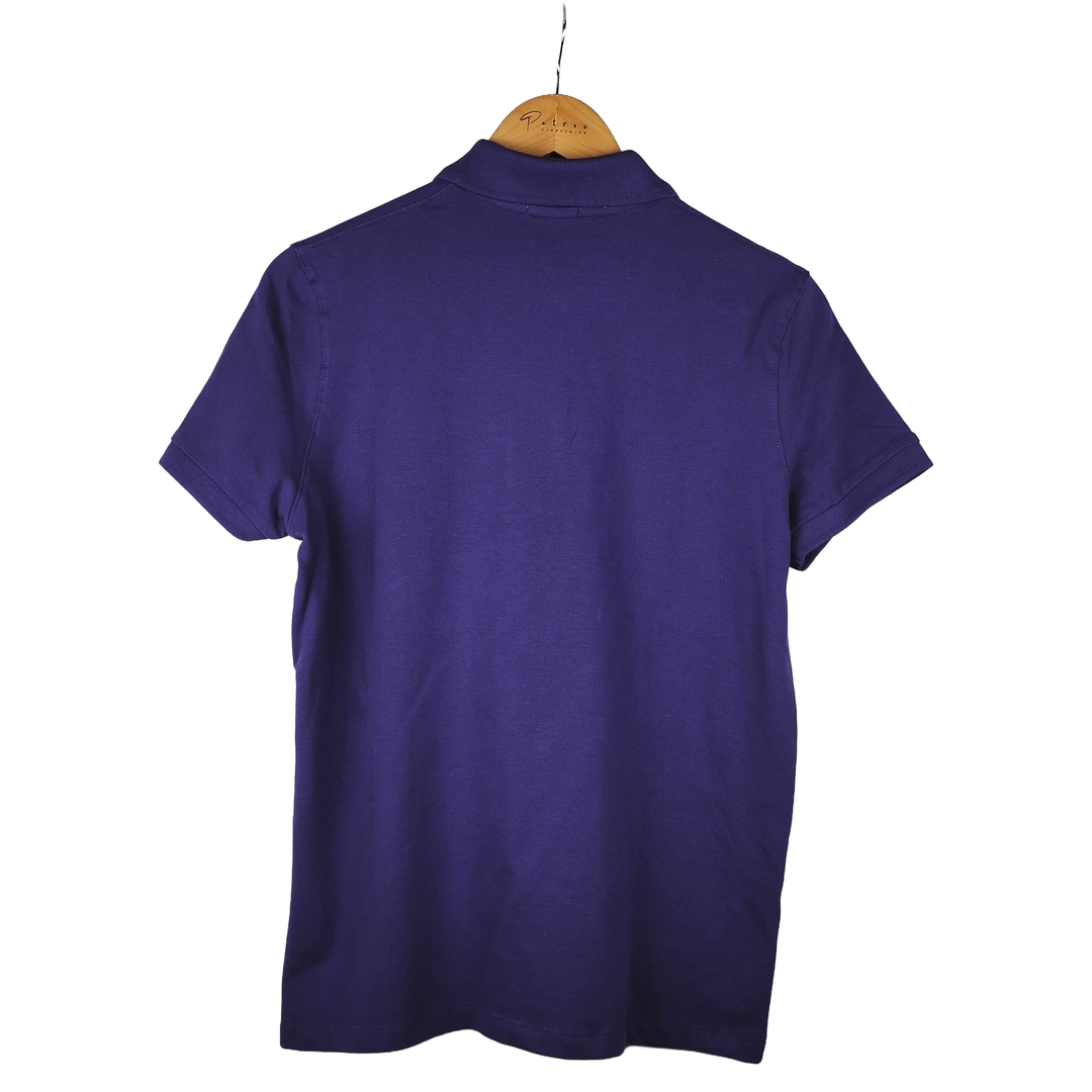 Polo Viola Manica Corta con Dettaglio Ricamato