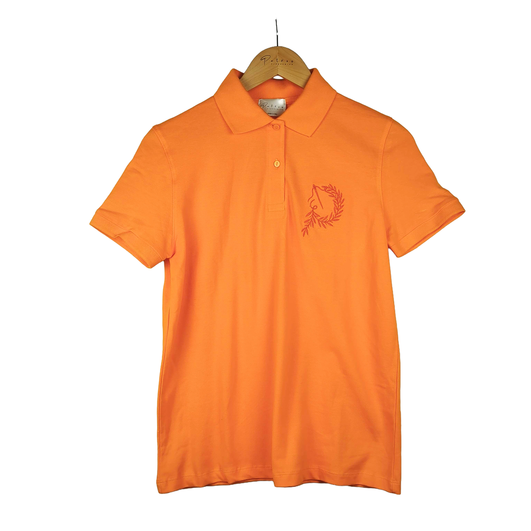Polo Arancione Manica Corta con Dettaglio Ricamato
