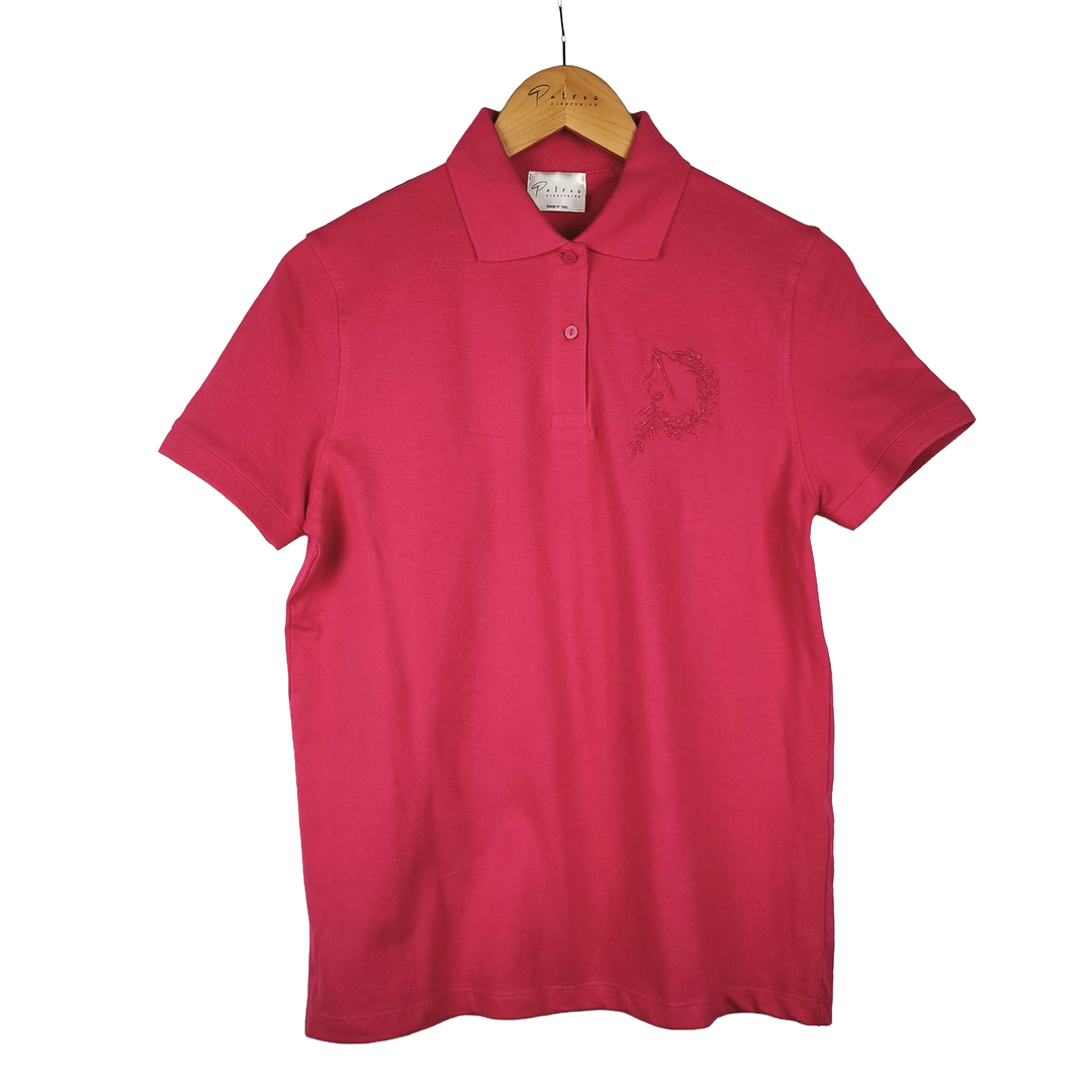 Polo Fucsia Manica Corta con Dettaglio Ricamato