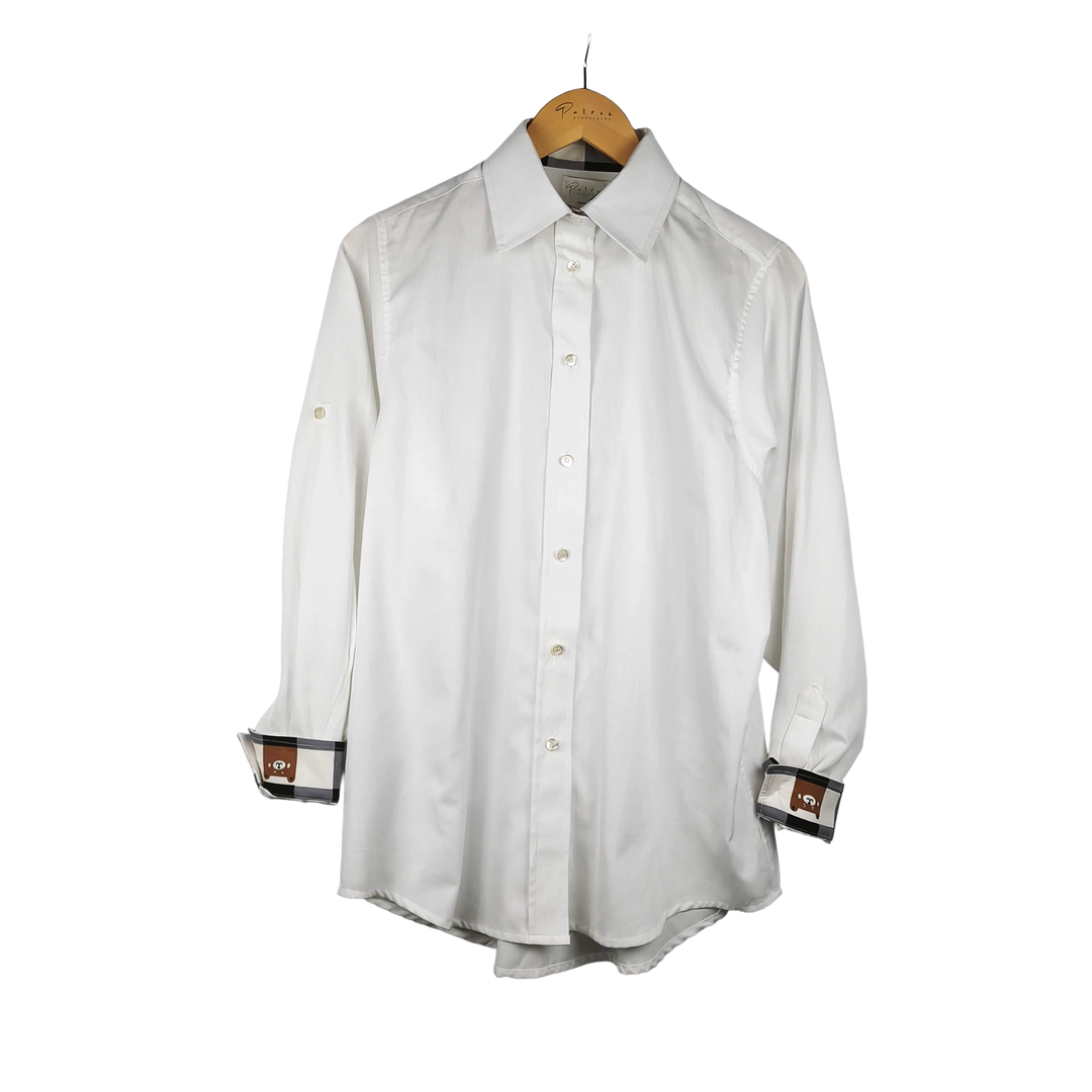 Camicia Bianca con Colletto e Polsini Motivo Orsetto
