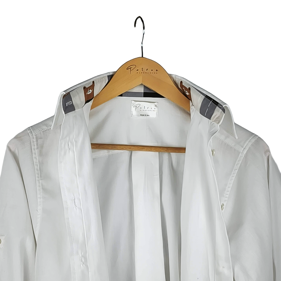 Camicia Bianca con Colletto e Polsini Motivo Orsetto