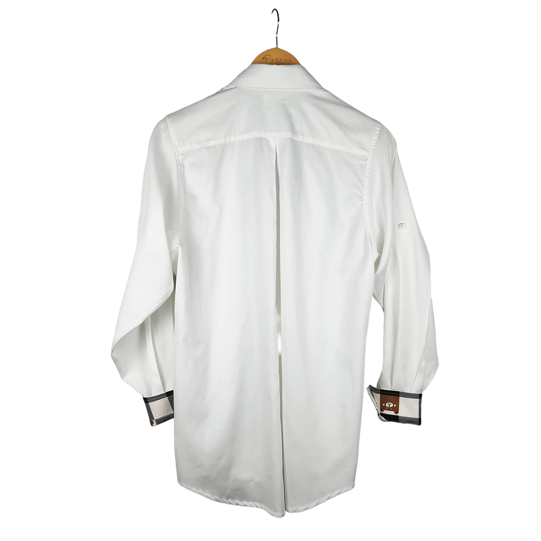 Camicia Bianca con Colletto e Polsini Motivo Orsetto