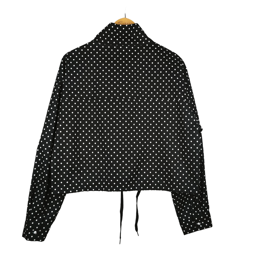Giacca Cropped a Pois con Bordura in Cristalli e Laccetto