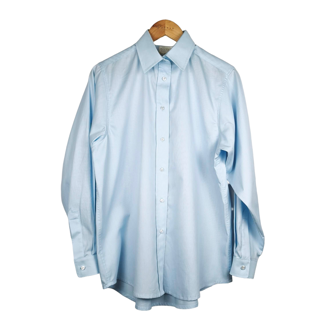 Camicia Donna Azzurra con Bottoni a Contrasto